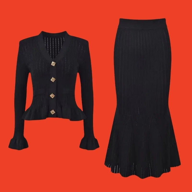 Jamerary Zweiteiler Damen – Eleganter Strick-Cardigan & Fishtail-Rock